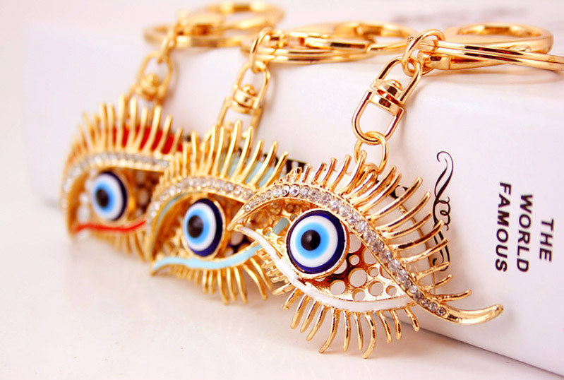 30g Weight Alloy, Metal Material Glasses Pattern Unisex Gender White, Red, Blue Color Korean Diamond-studded Devil’s Eye Crystal Metal Pendant Eyelashes Keychain 2