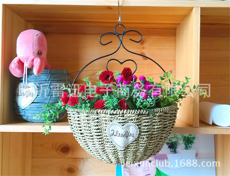 鐵藝草編壁掛花籃