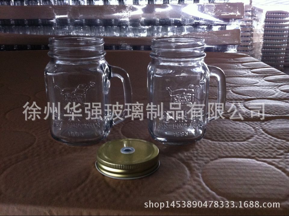 350毫升玻璃把子杯 玻璃蜂蜜瓶 饮料瓶冷泡茶瓶蜡烛杯含盖