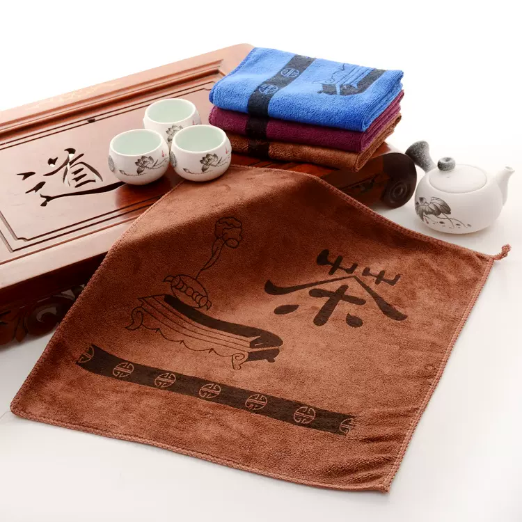 超强吸水35*35带挂钩400克/㎡超细纤维茶道印花餐垫茶布定制logo