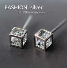 s925纯银耳钉耳 时尚欧美风 个性立方体钻银饰新款批发