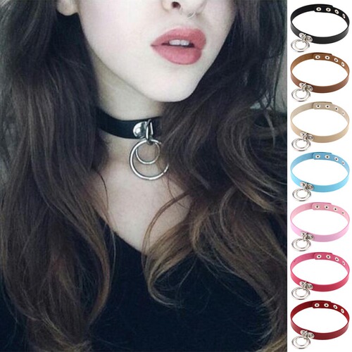 Factory direct sale new European and American rock punk nightclub street dance double-ring leather choker women's necklace collarbone necklace bracelet