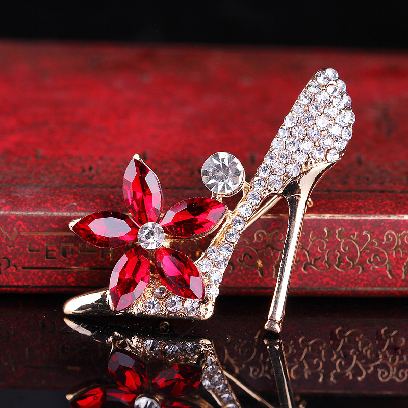 Korean fashion trend alle spiel kristall strass high heels brosche pin zubehör_voghion.com