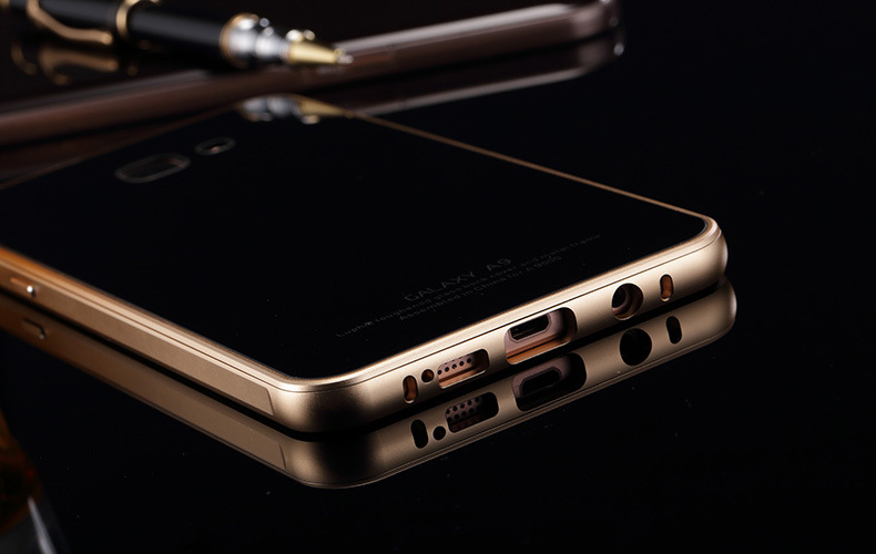 Luphie Aircraft Aluminum Metal Frame 9H Tempered Glass Back Cover Case for Samsung Galaxy A9 A9100 A9000