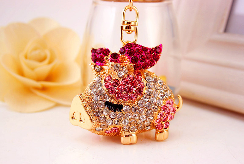 Creative Cute Diamond Zodiac Pig Car Keychain display picture 8