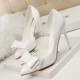 3168-2 Korean fashion delicate sweet bow high heels thin heels shallow mouth pointed side hollow out single shoes