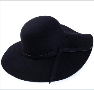 Весна и осень волнистые шляпы, большие края ретро -имитационная шерстяная шерстяная шляпа, женская модная шляпа Шляпа