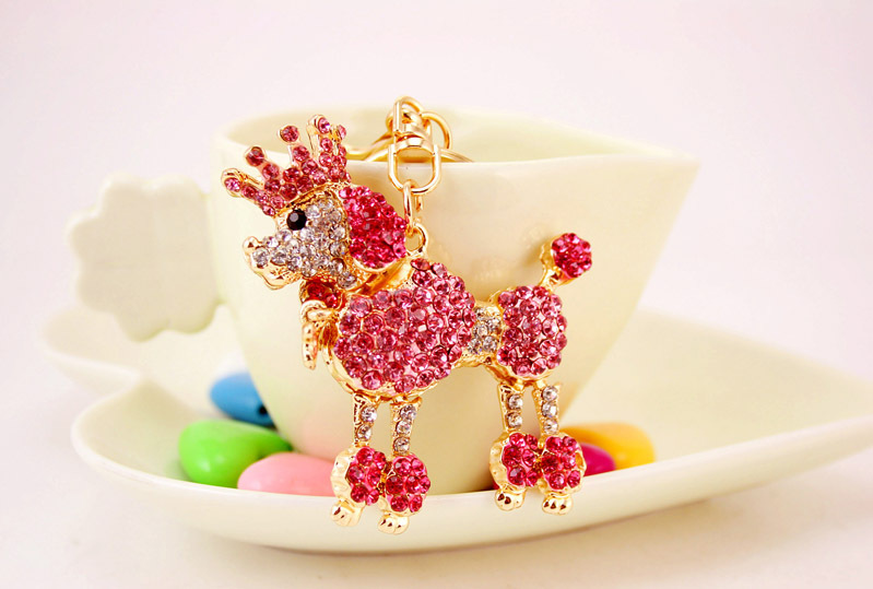 50g Weight Alloy, Metal Material Animal Pattern Unisex Gender Pink, Red, Blue, Gold Color Cute Crown Poodle Dog Key Chain 7