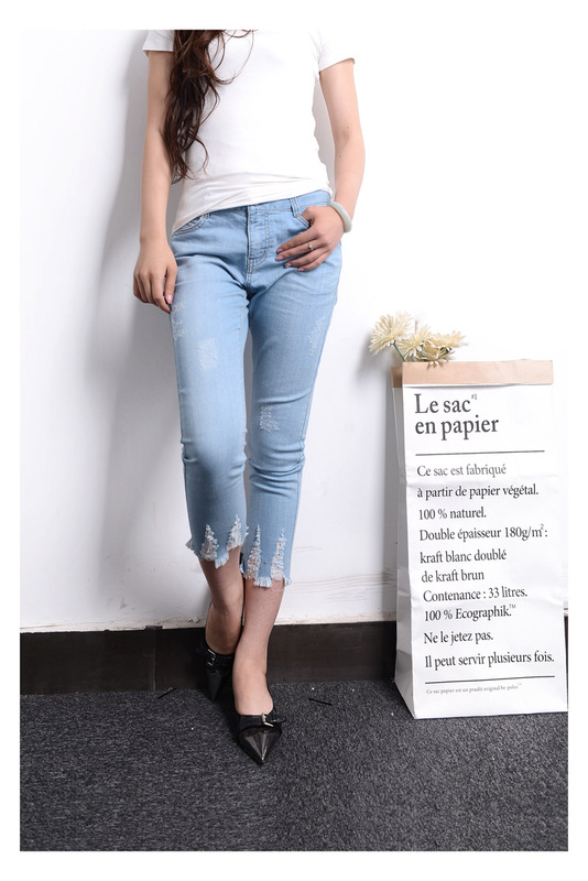 Spot wholesale foreign trade Original Single LE home waist hair feet women's denim cropped pants low price wholesale can be mixed batch