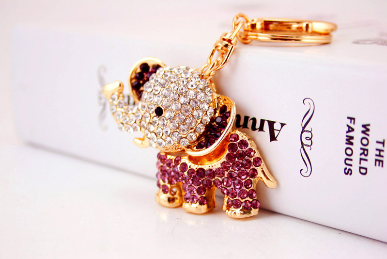 44g Weight Alloy, Metal Material Animal Pattern Unisex Gender Pink, Purple, Blue, Peach Color Creative Diamond Cute Cartoon Elephant Keychain 6