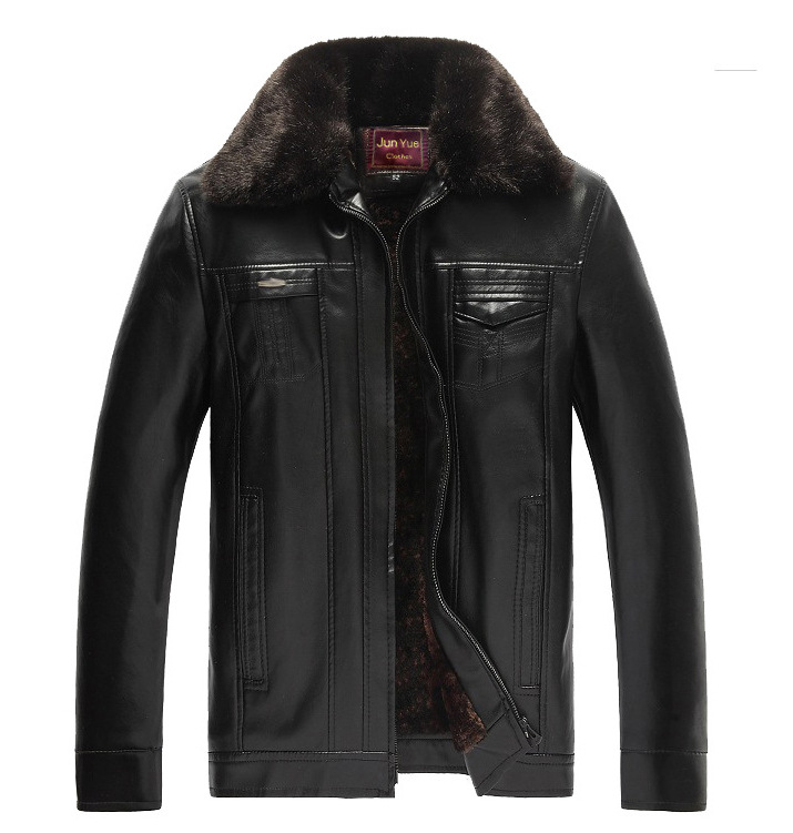 winter new pattern man Plush thickening Middle and old age leather clothing man Fur collar PU Washed leather To Beach Jacket coat