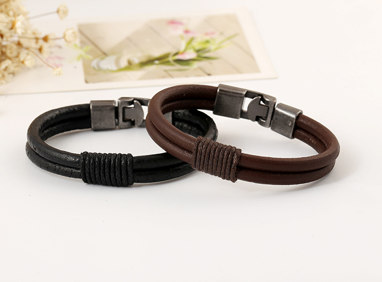Cowhide Leather Bracelet Men's Accessories Leather Woven Handmade Leather Men display picture 3