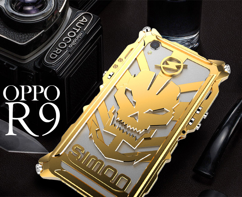 SIMON Mechanical Arm Skull Punk Premium Aluminum Metal Bumper Shockproof Case Cover for OPPO R9