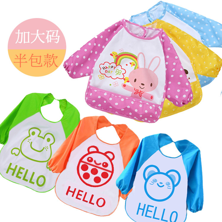 6色可选半包加大款儿童防水反穿衣吃饭兜宝宝秋冬季棉布卡通罩衣