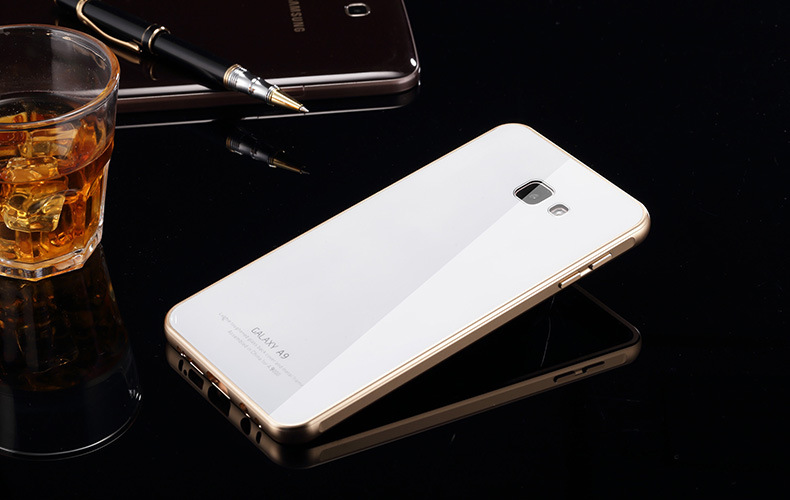 Luphie Aircraft Aluminum Metal Frame 9H Tempered Glass Back Cover Case for Samsung Galaxy A9 A9100 A9000