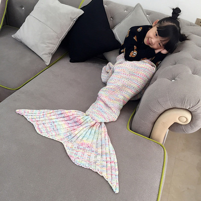 跨境专供儿童鲨鱼毯厂家直批邓超同款毛毯美人鱼毯子针织毯沙发毯