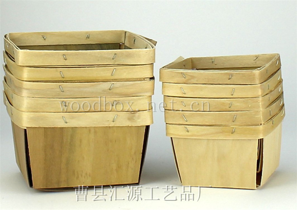 4 定制正方形出口欧美日韩环保木质浆果水果一次性木盒式木篮