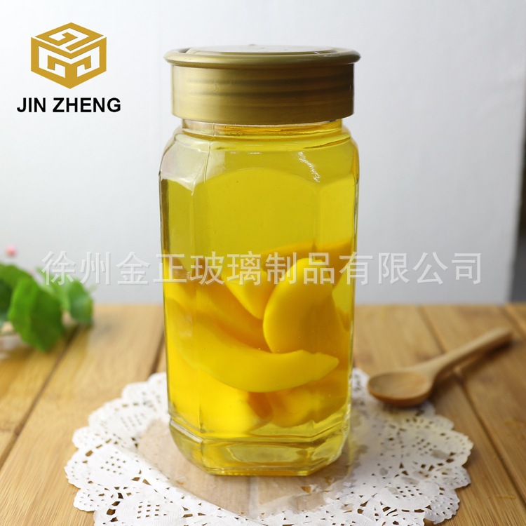 550ml方形螺口蜂蜜罐头包装透明玻璃瓶配定制盖可喷色丝印