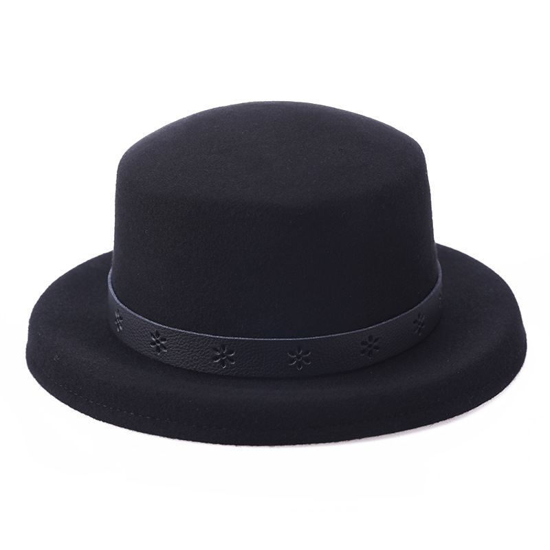 Sombrero de otoño e invierno lana pura Flat Top curling moda sombrero del jugador bolos decoración cuero Británico fuerza fábrica al por mayor