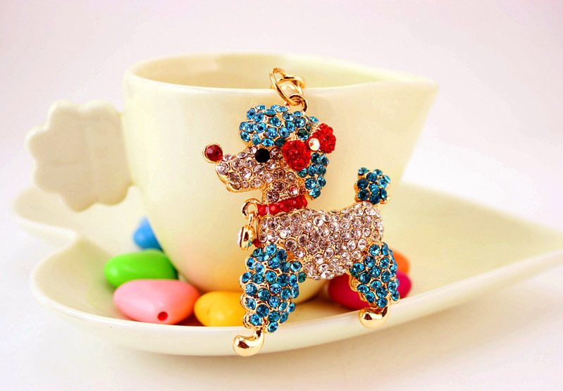 40g Weight Alloy, Metal Material Unisex Gender Pink, Purple, Red, Blue Color Korean Creative Cute Poodle Diamond Crystal Puppy Keychain Metal Pendant Wholesale 8