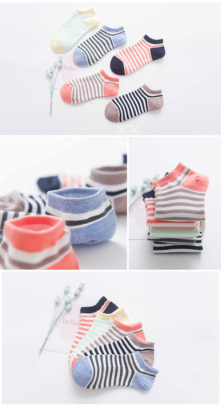 Spring And Summer New Women's Color Matching Stripes Shallow Mouth Invisible Socks display picture 1