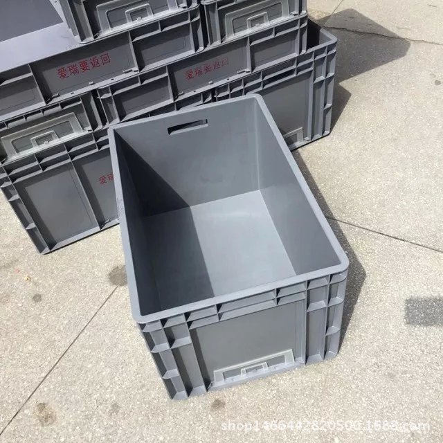 800*600*290灰色物流箱 深圳eu周转箱 广州带盖汽配箱