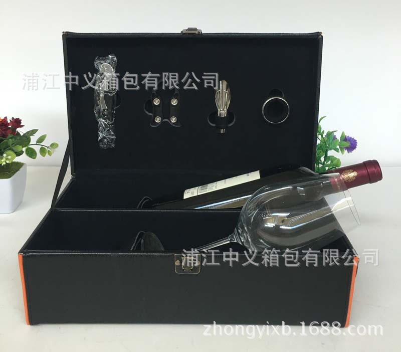 新款双支树纹红酒盒 双拼红酒箱 PU皮制 包装礼盒 红酒皮盒批