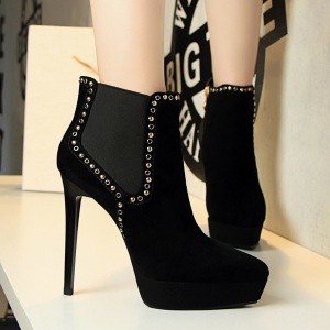 88-3 with ultra-high with European and American wind fashion female boots fine waterproof sexy pointed suede rivet night