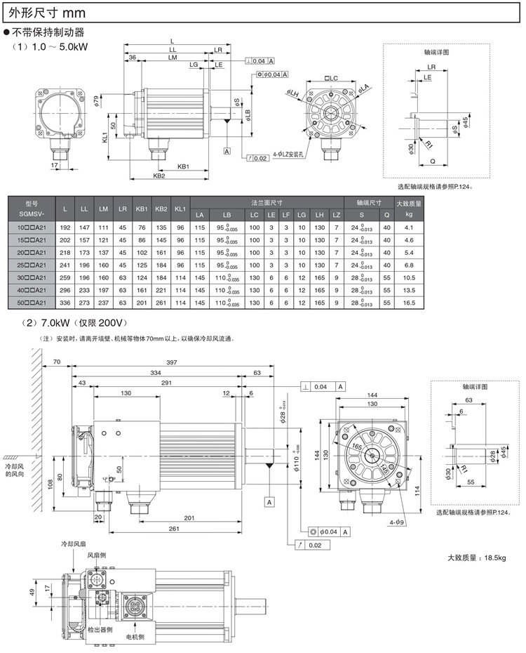 3-安川SGMSV型旋轉性伺服電機1-5KW不帶制動器外形尺