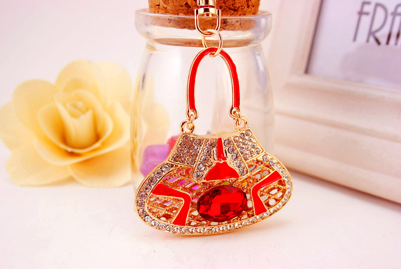 44g Weight Alloy, Metal Material Unisex Gender Pink, Red, Blue, Black Color Fashion Crystal Rhinestone New Satchel Bag  Key Chain 13