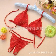 Long night sexy lace transparent women's open crotch seductive thong lingerie set wholesale 3018