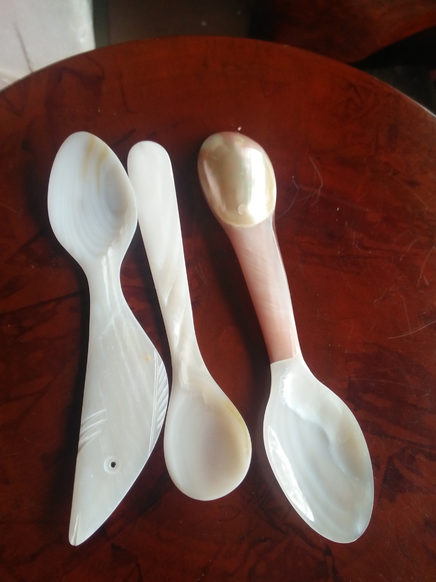 天然深海贝壳勺子手工镶嵌木柄勺咖啡鱼子酱甜品勺餐具logo制定-阿里巴巴