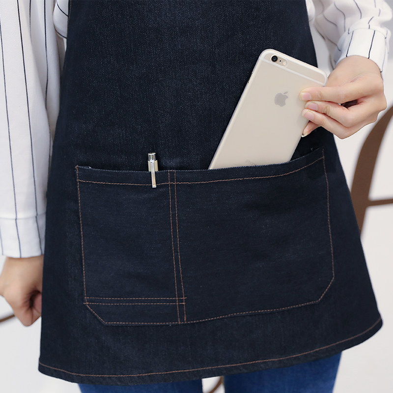 Moda coreana Denim delantal hombres y mujeres barista occidental restaurante cocina pintura personalizada ropa de trabajo logotipo impreso