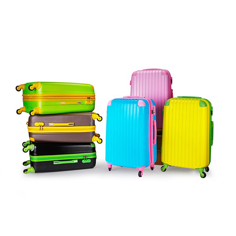 廠家直銷ABS直紋撞色拉杆箱萬向輪雙層拉鏈旅行箱20/24/28行李箱