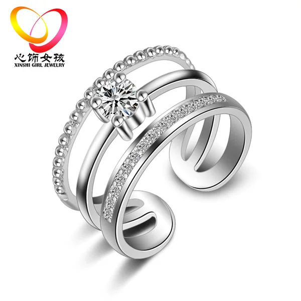 South Korea new diamond three-layer opening ring women's multi-layer ring jewelry manufacturers wholesale ring copper Korean Korean style
