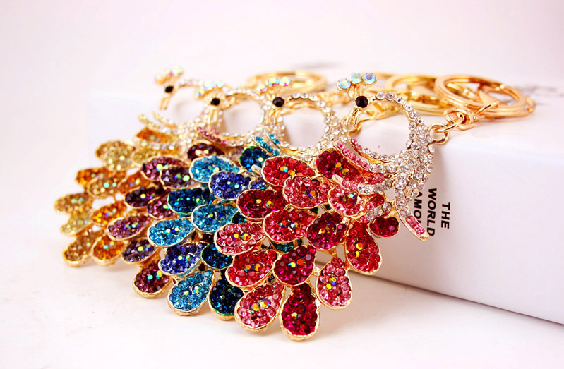 41g Weight Alloy, Metal Material Animal Pattern Unisex Gender Pink, Purple, Red, Blue, Gold Color Creative Diamond Peacock Keychain 4