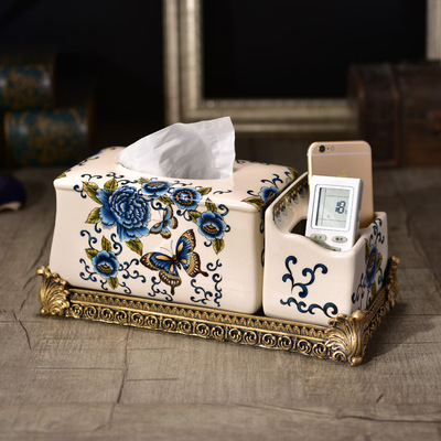 厂家促销 创意家居多功能纸巾盒 桌面遥控器收纳盒陶瓷抽纸盒定制