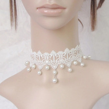 纯仙美哥特珍珠白色蕾丝项链 新娘礼服颈饰饰品假领子锁骨CMN552