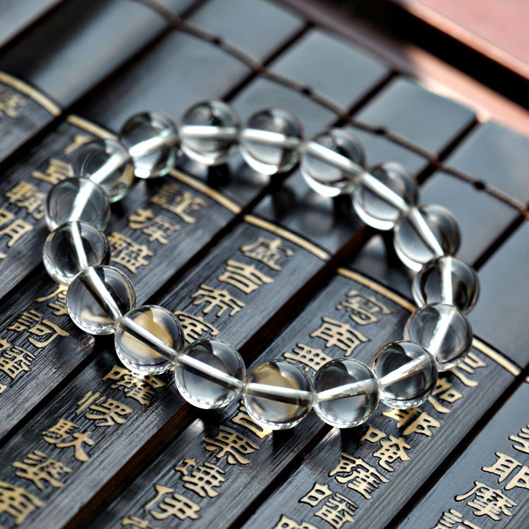 皇凯 天然近净体白水晶手链男女款 白晶单圈水晶手串批发代发