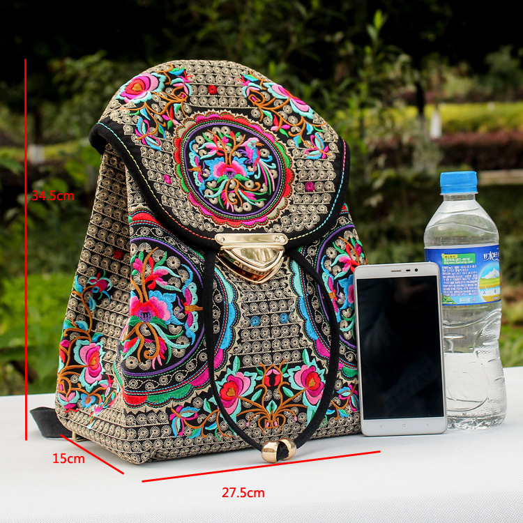 2023 nueva bolsa de bordado sombrero mochila de las mujeres ligero Mochila pequeña bolsa de bordado de estilo étnico de Yunnan