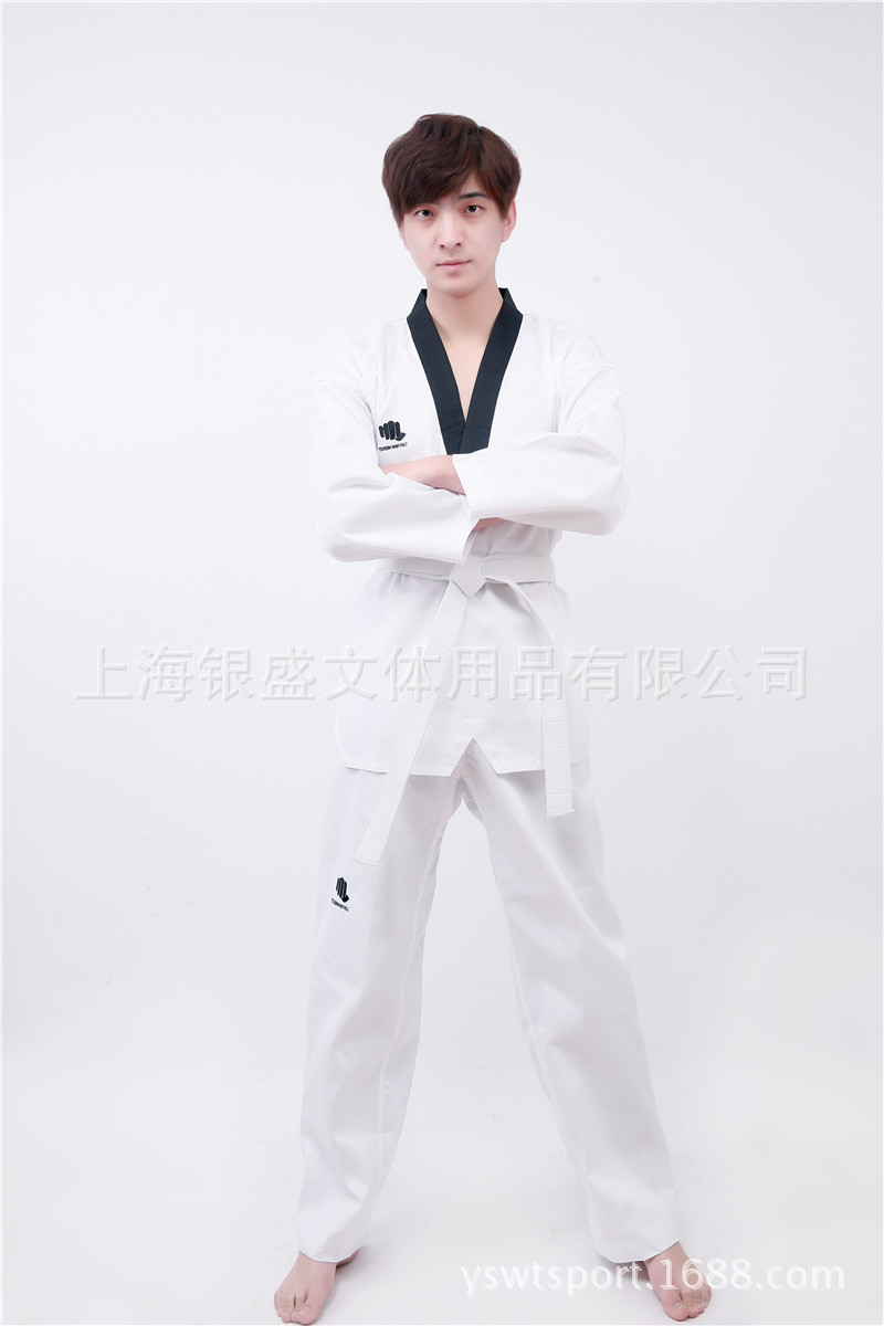 Champion Boxing uniform karate uniform black coach uniform striped polyester cotton taekwondo costume Sanda uniform