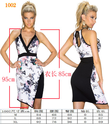 Women's wear Dress black and white printing sexy Women's wear Low cut sling Dress 1002