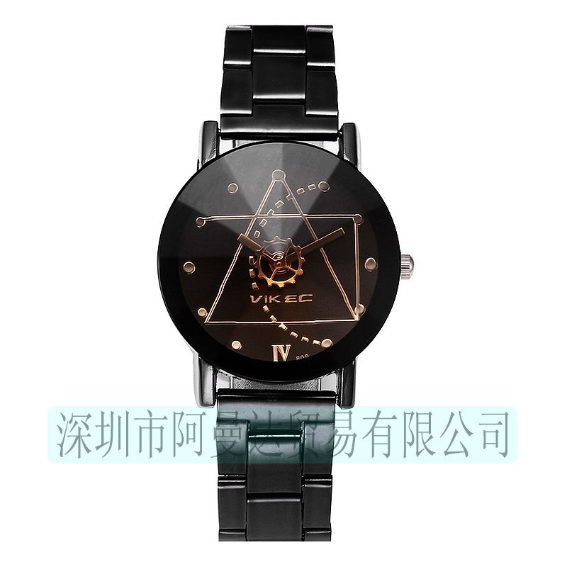 VK-609 新款几何图形情侣钢带手表 个性茶色玻璃情人节礼物手表