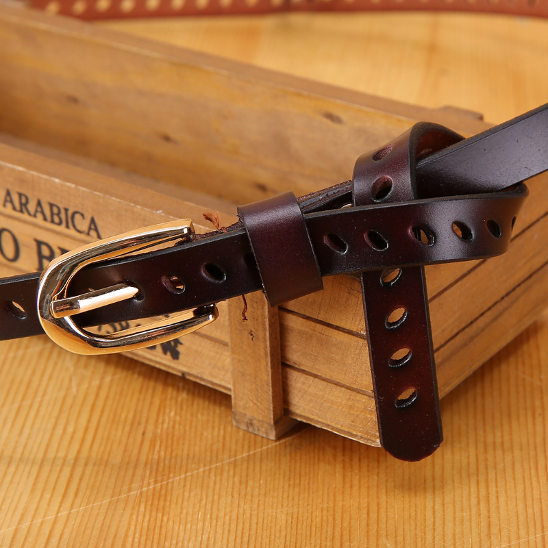 新款女士真皮腰带韩版镂空皮带细皮带百搭韩版牛皮时尚裤带 批发|ms