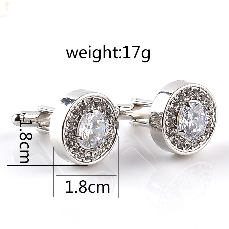 14g Weight Rhinestones Inlay Material Cufflinks Classification 1 Pair Quantity 1 Pair Simple Style Shiny Round Rhinestone Inlay Rhinestones Men's Cufflinks