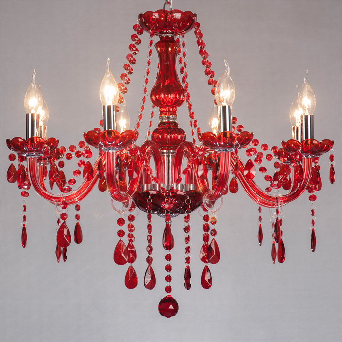 8-cabeza araña de cristal rojo lámpara de la vela adecuado para la sala de bodas KTV decoración de la sala de exposiciones, etc.