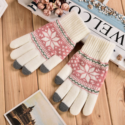 winter outdoors Warming jacket lovers Snowflake Touch screen Handbags knitting Jacquard weave Cold gloves Manufactor wholesale