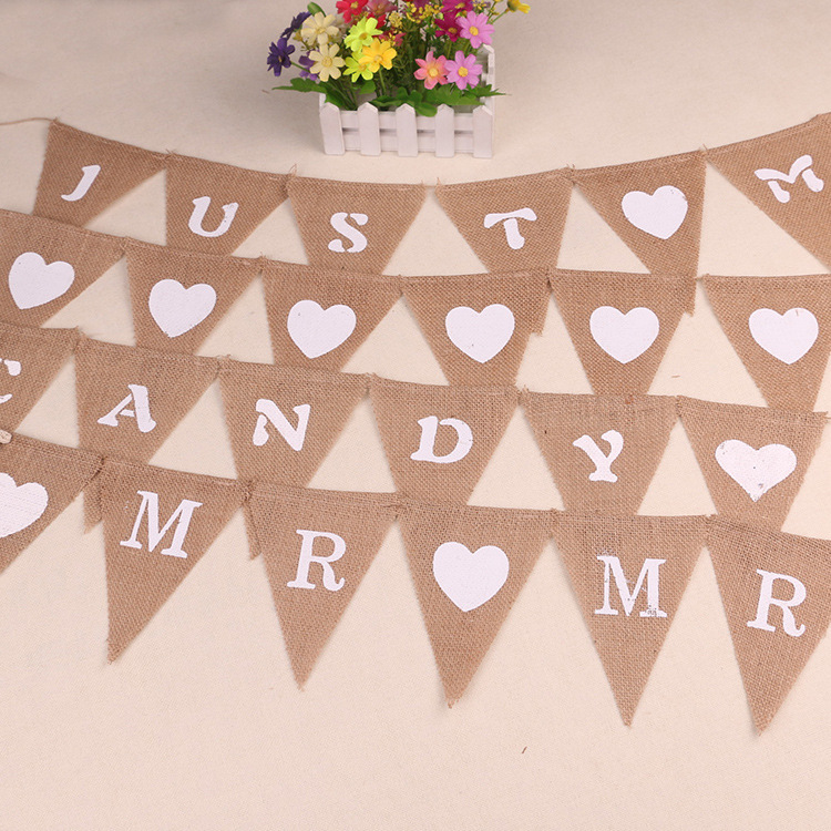 厂家直销 DIY手工工艺 圣诞婚庆派对装饰麻布三角旗 派对拉旗