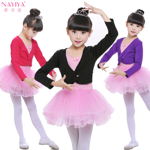 Children's Dance Shawl-Sleeve Top Spring and Autumn Girls' Cotton Small Jacket Dance Practice Clothing twisted short hoodie