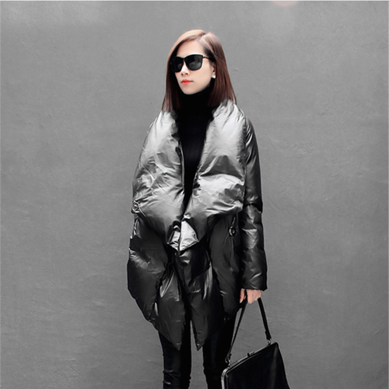 廠傢批發新款 個性不規則羽絨衣 中長款黑色蓬蓬麵包羽絨外套 女工廠,批發,進口,代購